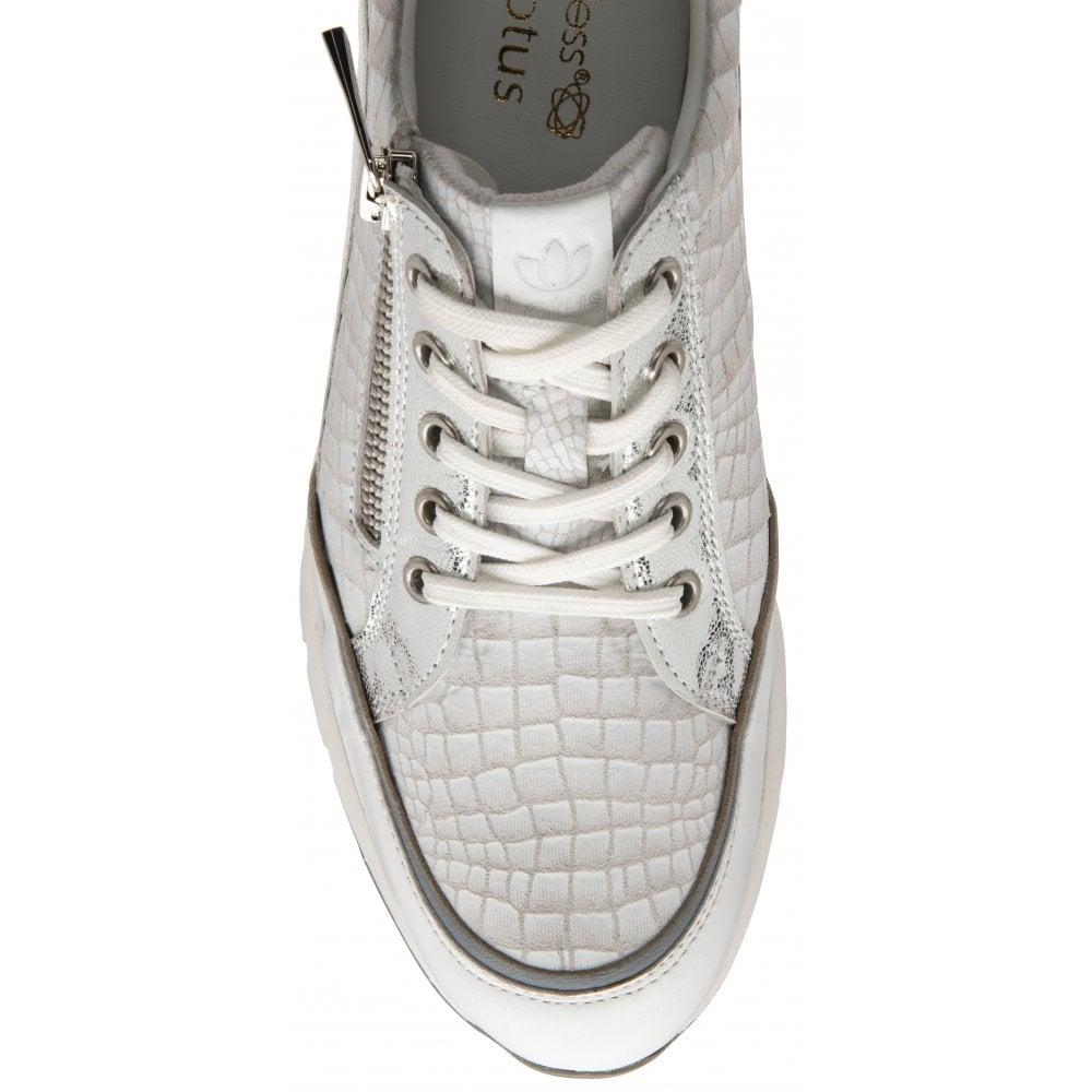 Lotus Ladies Sanford White Silver Croc Leather Stressless Trainers