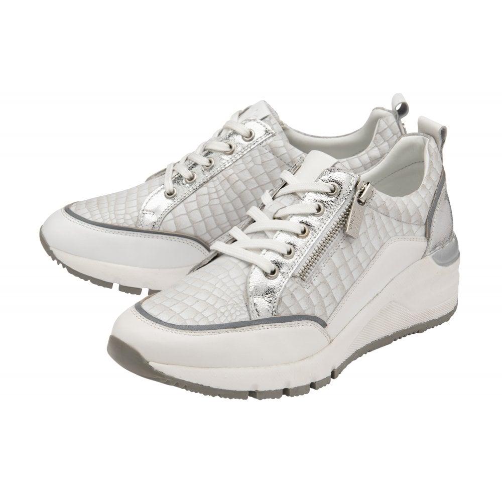 Lotus Ladies Sanford White Silver Croc Leather Stressless Trainers