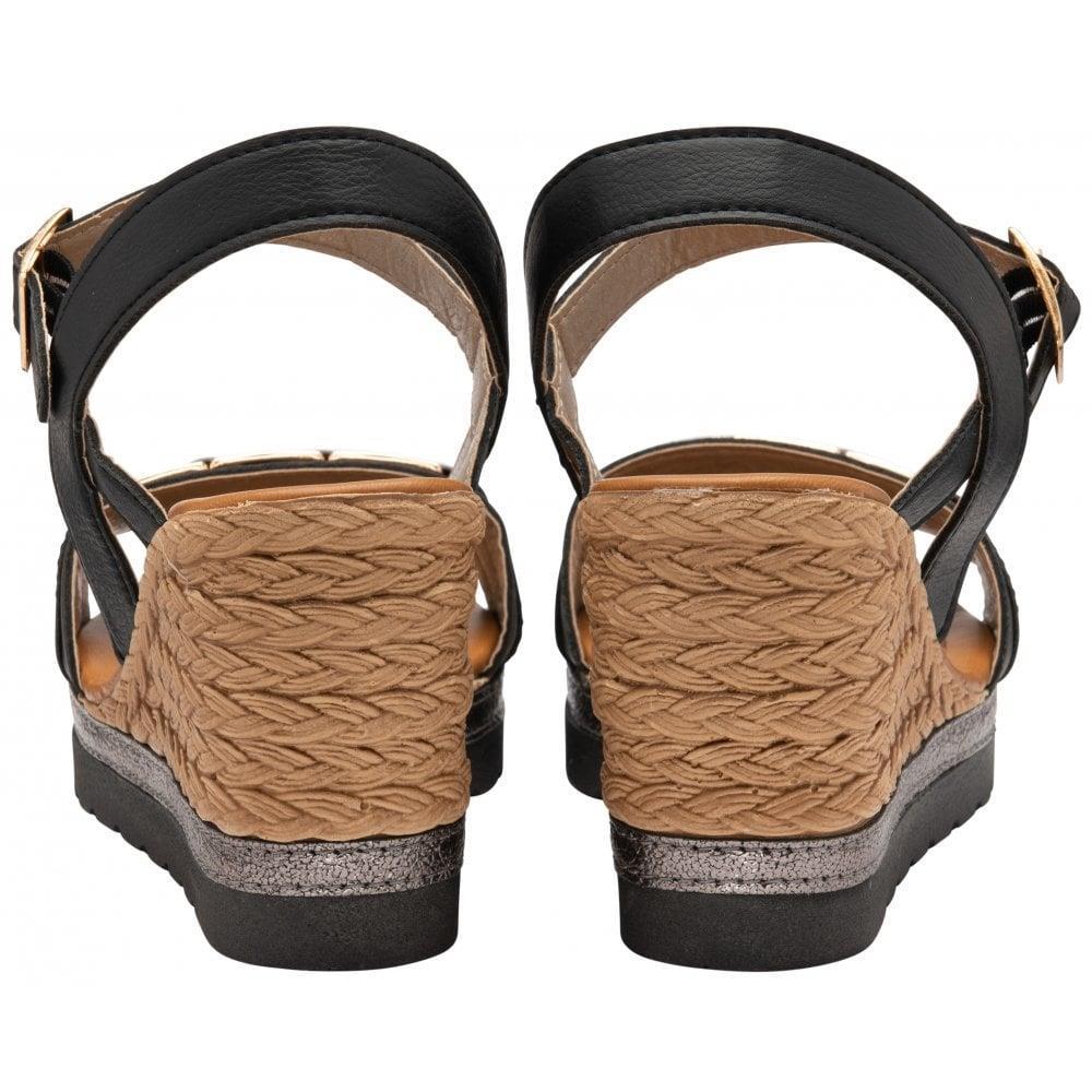 Lotus Ladies Carina Black Espadrille Wedge Sandals