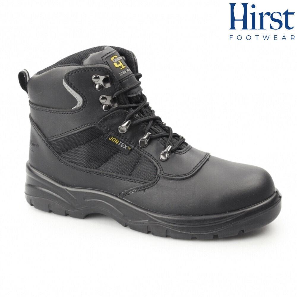 Grafters Waterproof Black Leather Lace Up Slip Resistant Safety Boots M161A