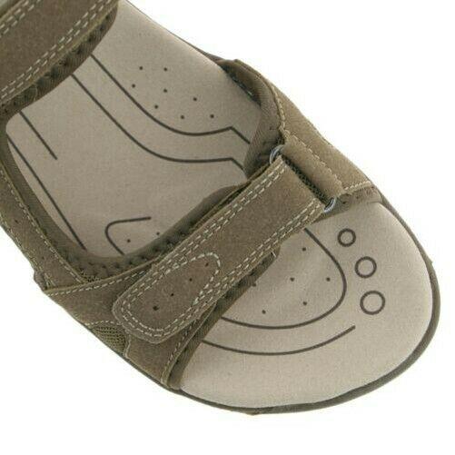 Ladies PDQ Dark Taupe Faux Nubuck Twin Touch Adjusable Walking Sandals L700T KD