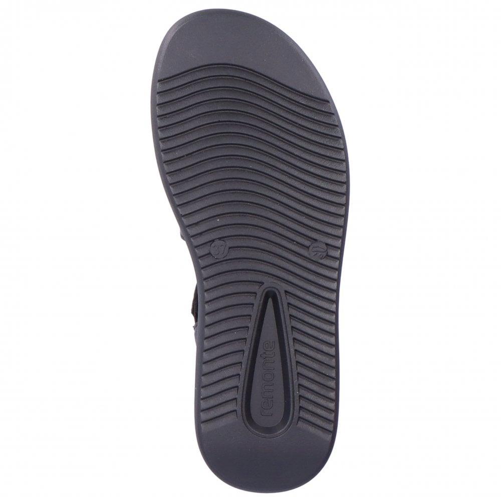 Remonte D0L50-00 Black Leather Adjustable Strap Wide Fit Sandals