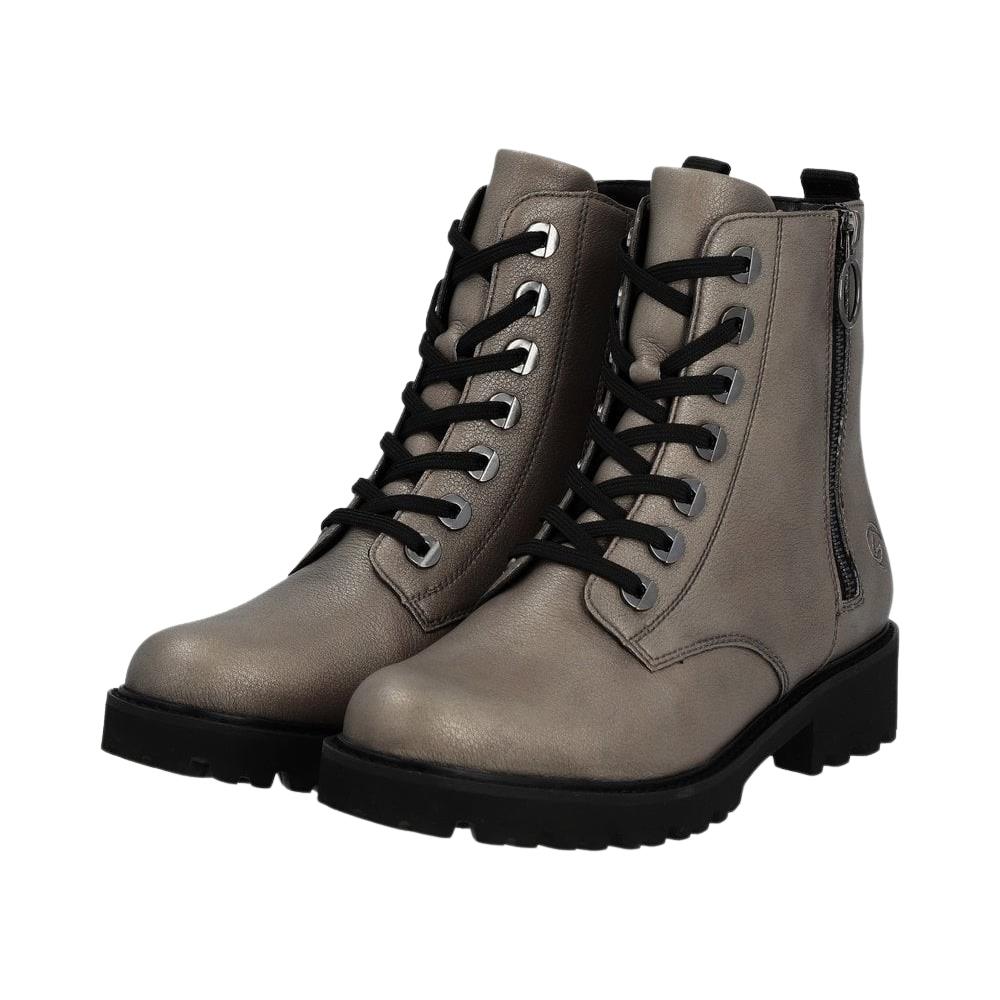 Remonte D8671-91 Metallic Leather Side Zip Biker Ankle Boots