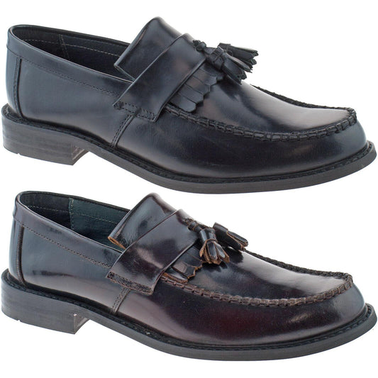 Mens Roamers Black Ox Blood Loafer Shoes Leather Toggle Saddle Smart M900