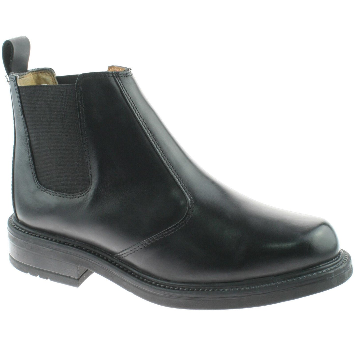 Mens Roamers Black Leather Chelsea Boots Twin Gusset Slip On Dealer M049A
