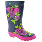 Girls Navy/Pink Floral Wellies Waterproof Wellington Boots W412C