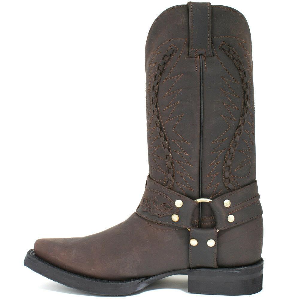 Mens Grinders Galveston Dark Brown Leather Western Tall Cowboy Boots