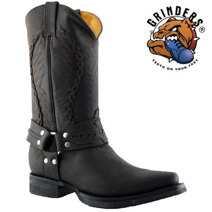 Mens Grinders Galveston Dark Brown Leather Western Tall Cowboy Boots