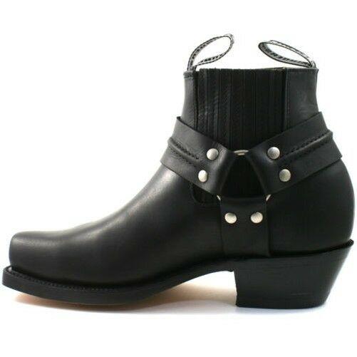 Mens Grinders Harness Lo Black Leather Western Ankle Cowboy Boots