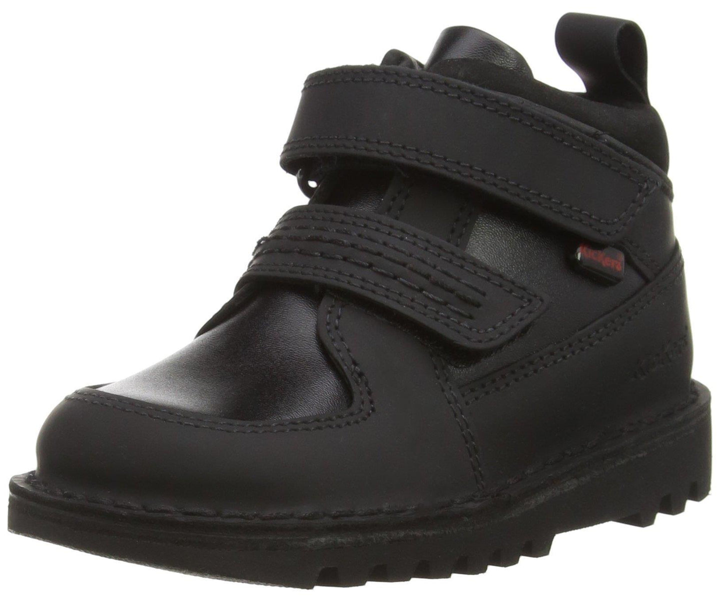 Boys Kickers Kick Stomper Black Leather School Shoes