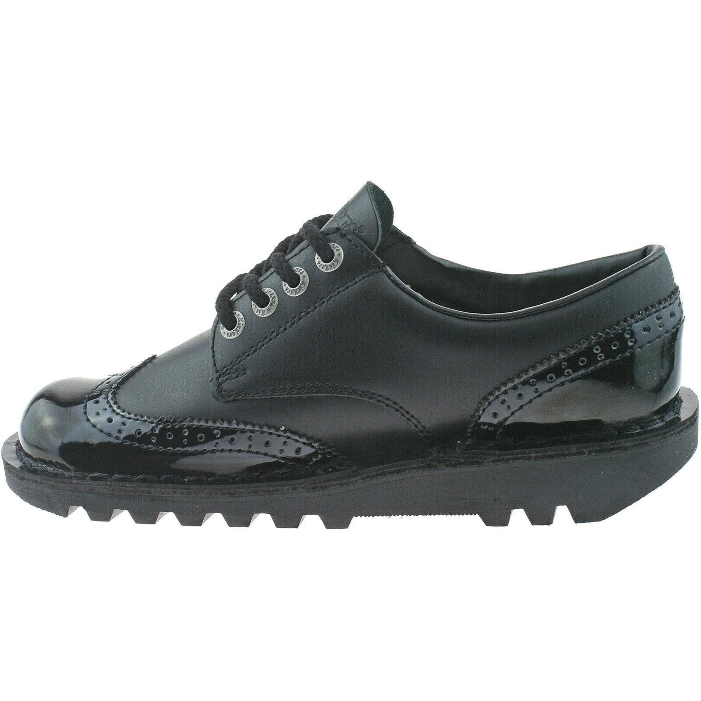 Ladies Kickers Kick Lo Brogue Core Black Patent Leather School Shoes 1-10689