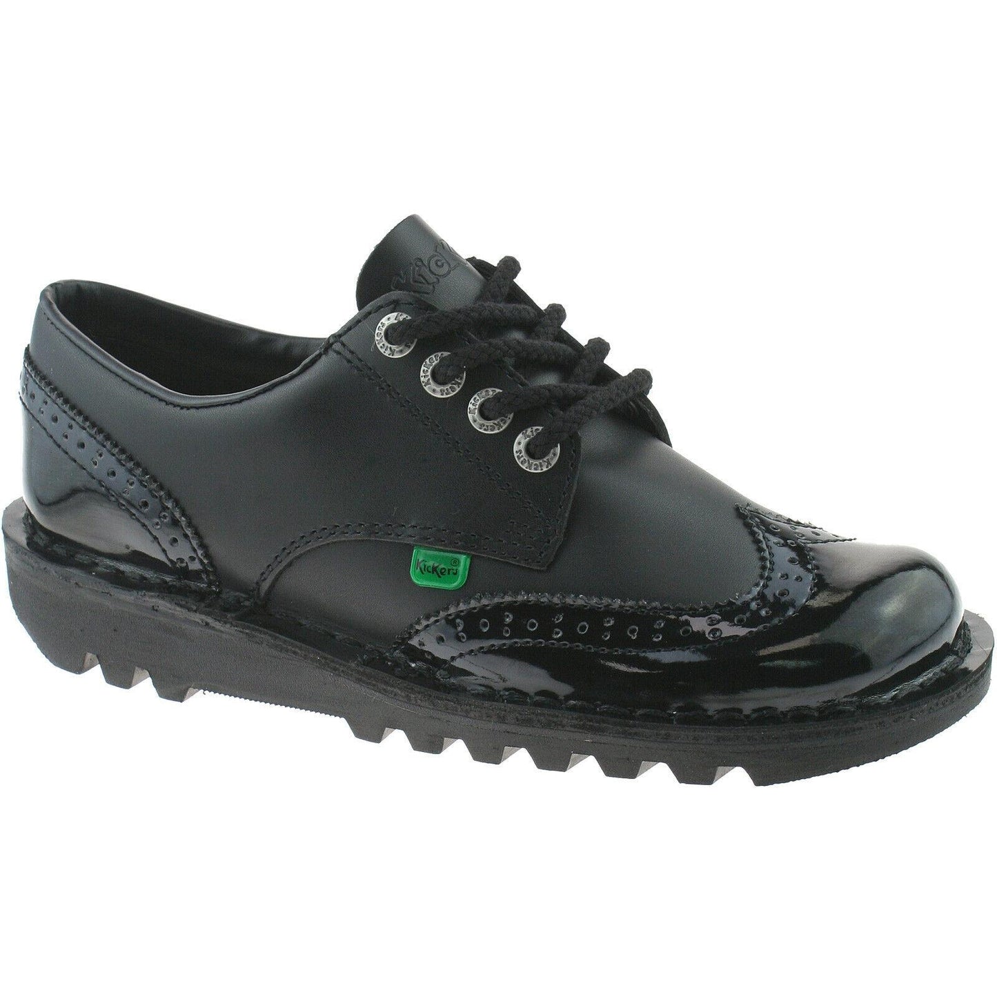 Ladies Kickers Kick Lo Brogue Core Black Patent Leather School Shoes 1-10689