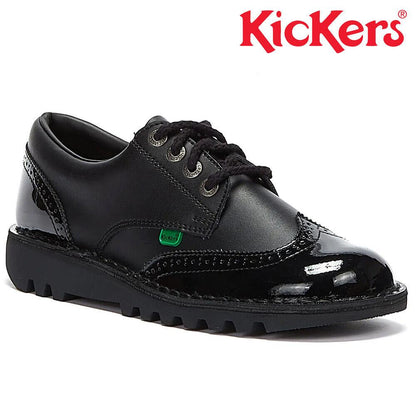 Ladies Kickers Kick Lo Brogue Core Black Patent Leather School Shoes 1-10689