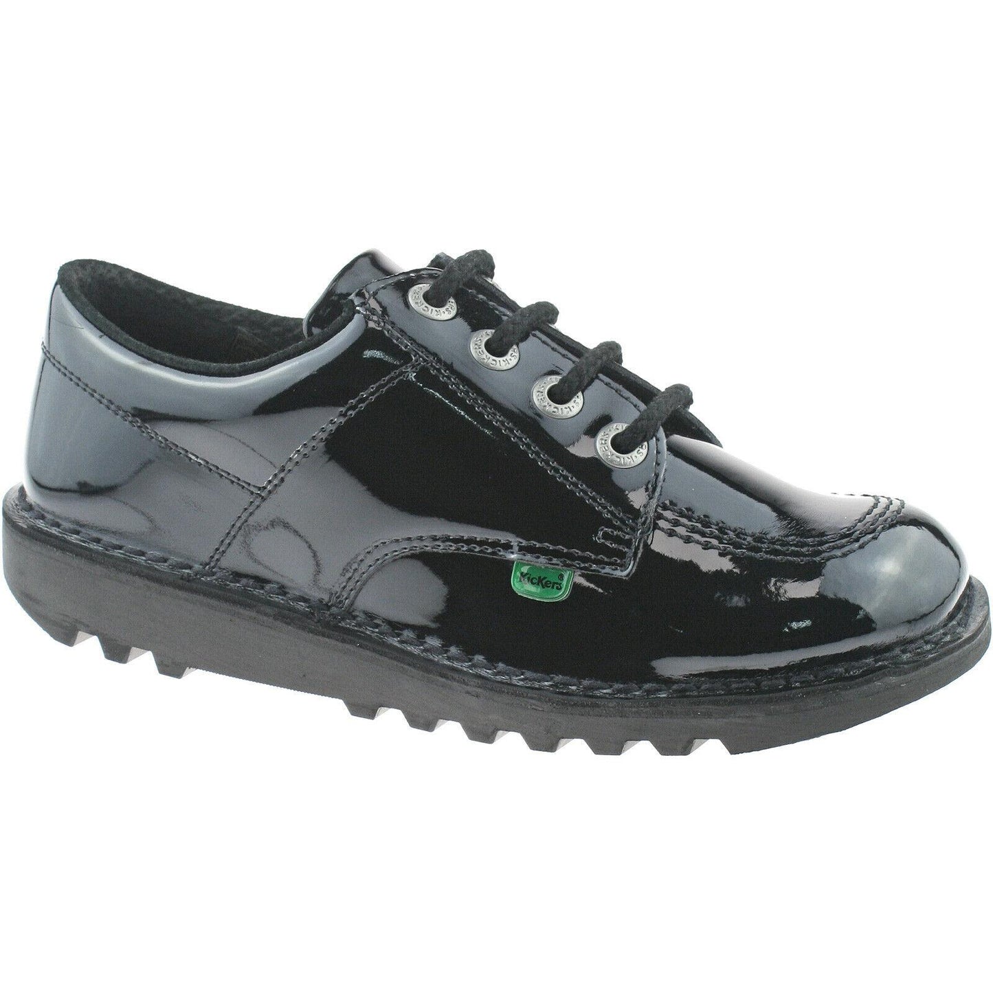 Girls Kids Kickers Kick Lo Black Patent Leather School Shoes 1-13498