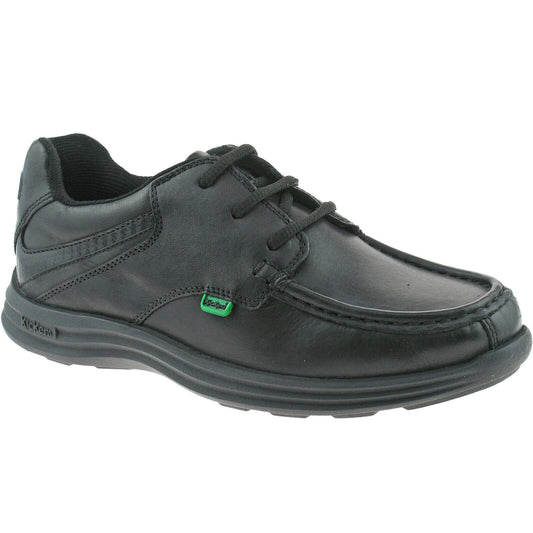 Boys Junior Kickers Reasan Lace Black Leather School Shoes 1-12820