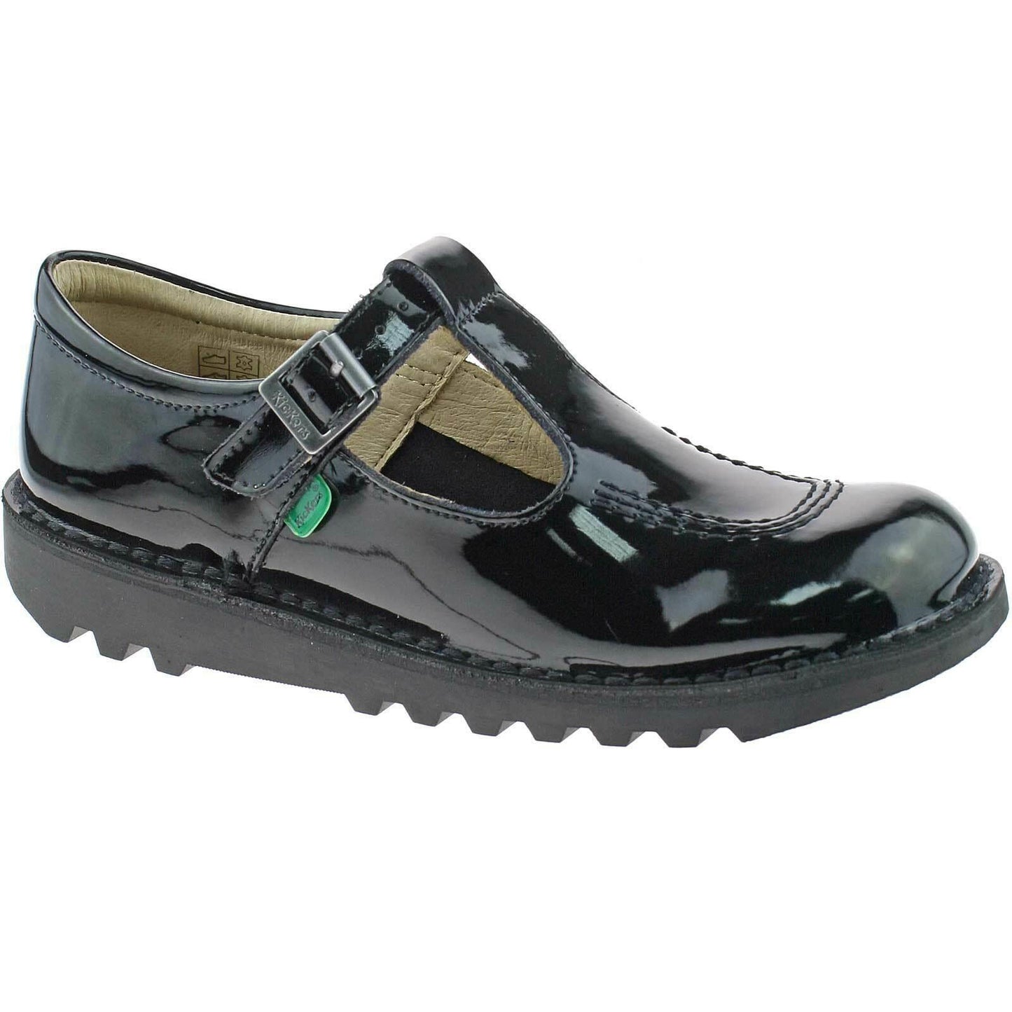 Girls Junior Kickers Kick T Black Patent Leather School Shoes 1-12533