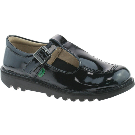 Girls Kids Kickers Kick T Black Patent Leather School Shoes 1-12532
