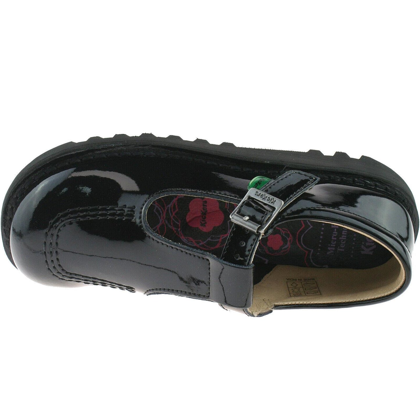 Girls Kids Kickers Kick T Black Patent Leather School Shoes 1-12532