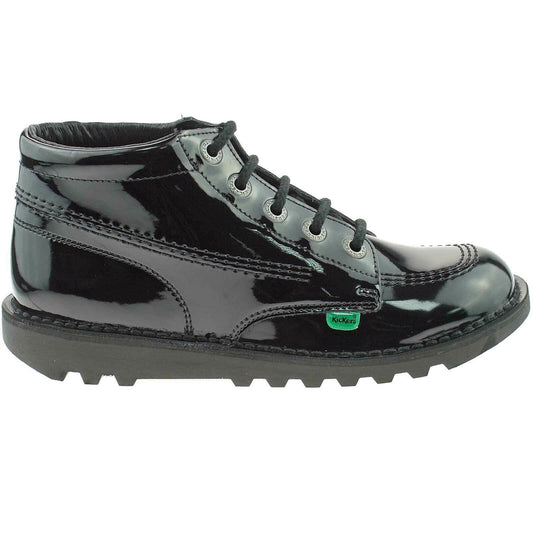 Girls Junior Kickers Kick Hi Black Patent Leather School Shoes Boots KF0000579