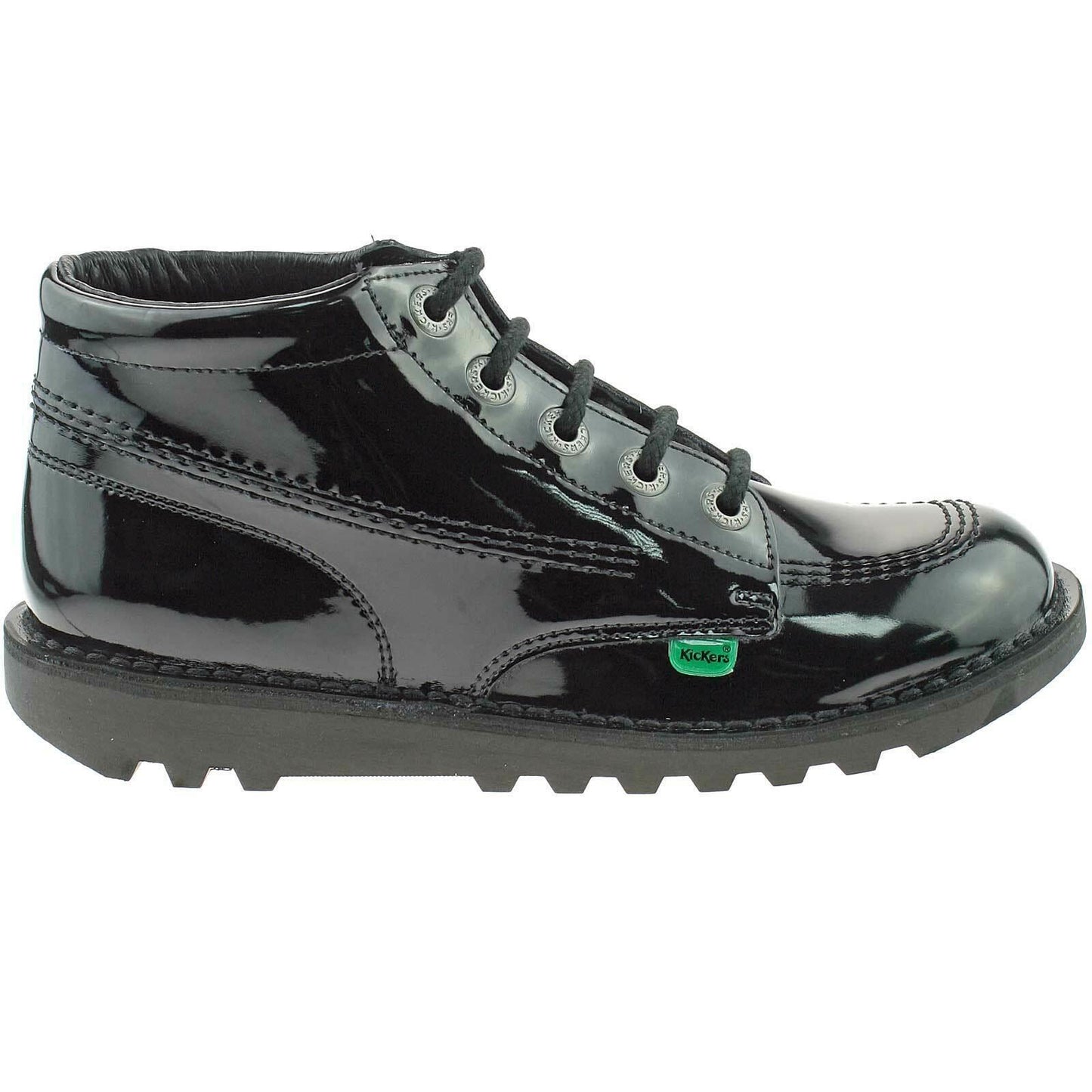 Girls Kids Kickers Kick Hi Black Patent Leather Lace Up School Shoes KF0000409