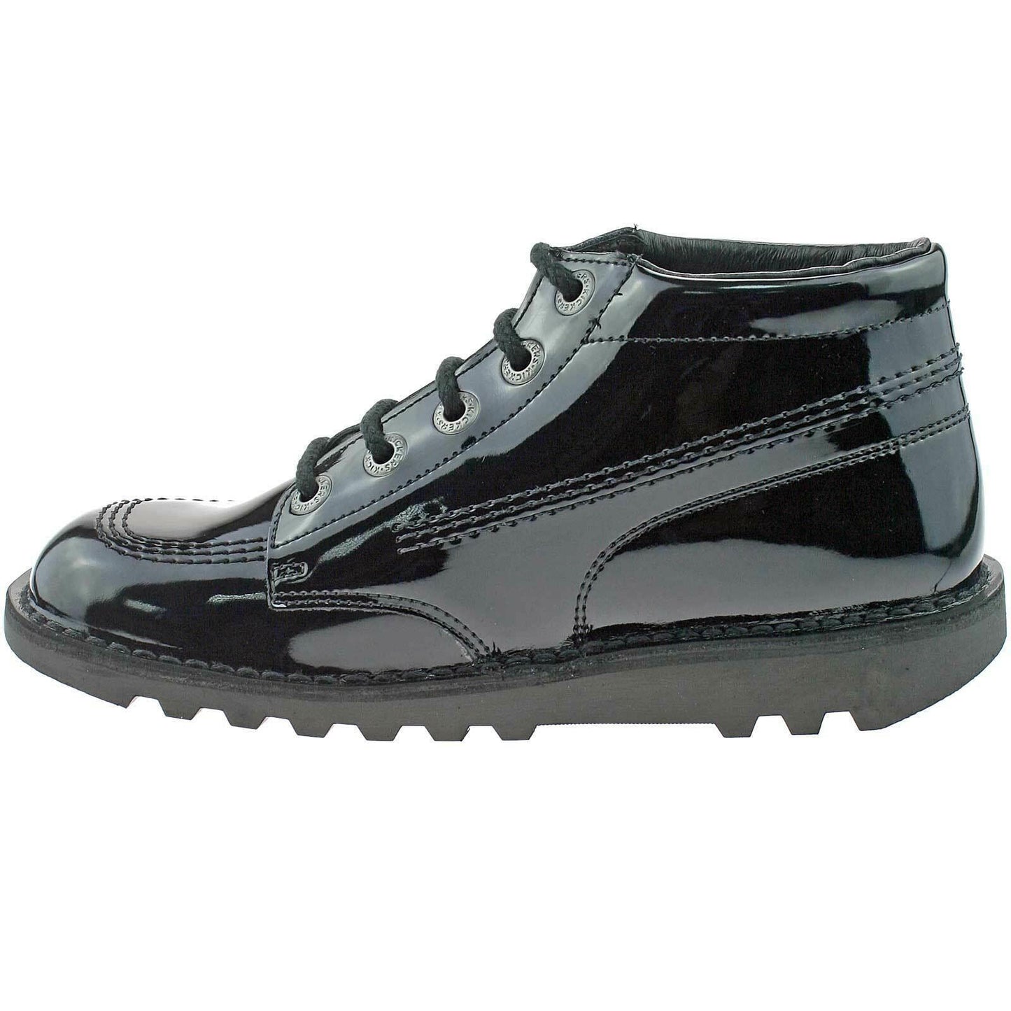 Girls Kids Kickers Kick Hi Black Patent Leather Lace Up School Shoes KF0000409