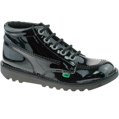 Girls Kids Kickers Kick Hi Black Patent Leather Lace Up School Shoes KF0000409