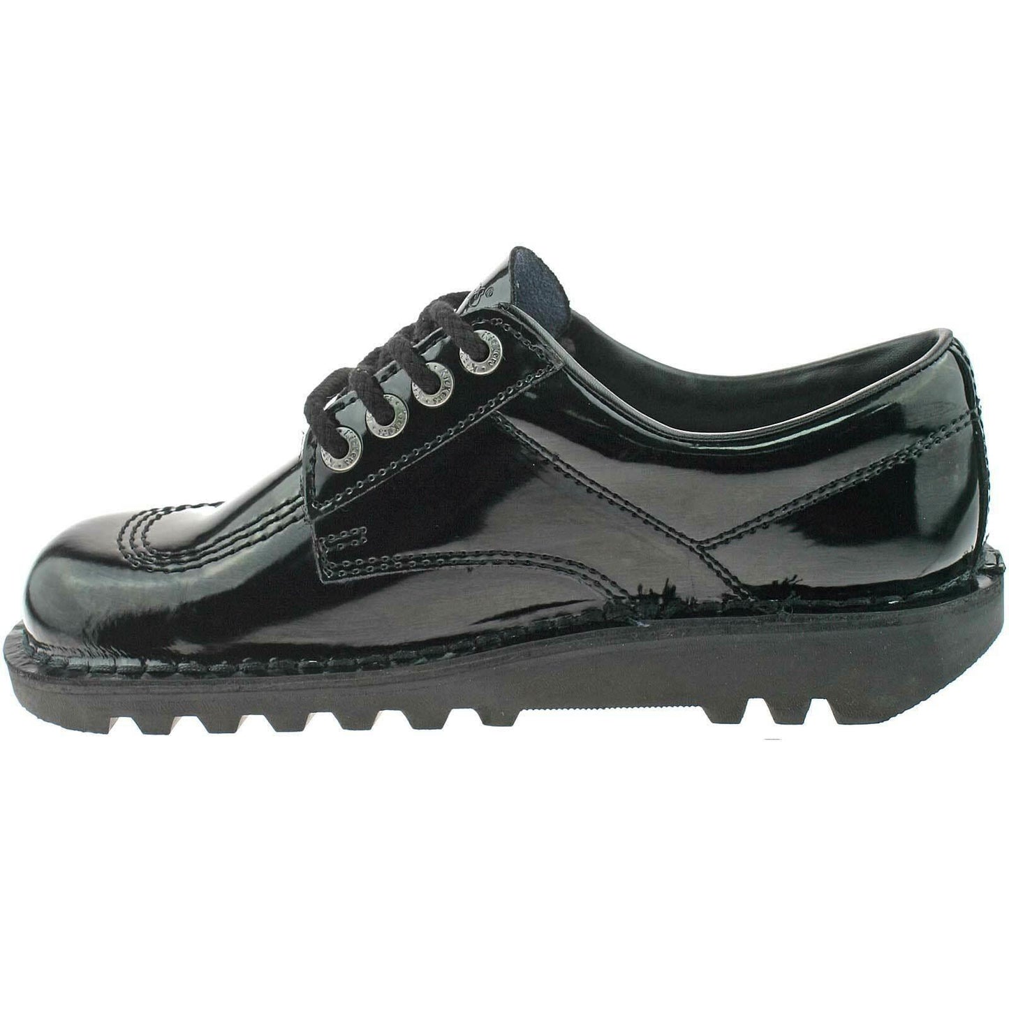 Womens Kickers Kick Lo Black Patent Leather Lace Up School Shoes 1-10688