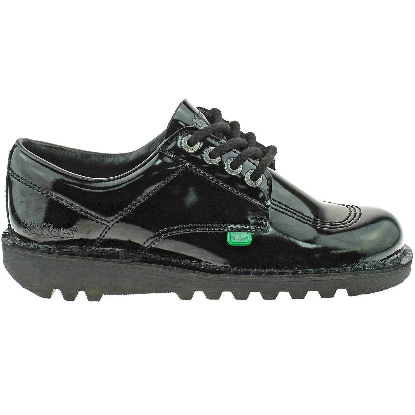 Womens Kickers Kick Lo Black Patent Leather Lace Up School Shoes 1-10688