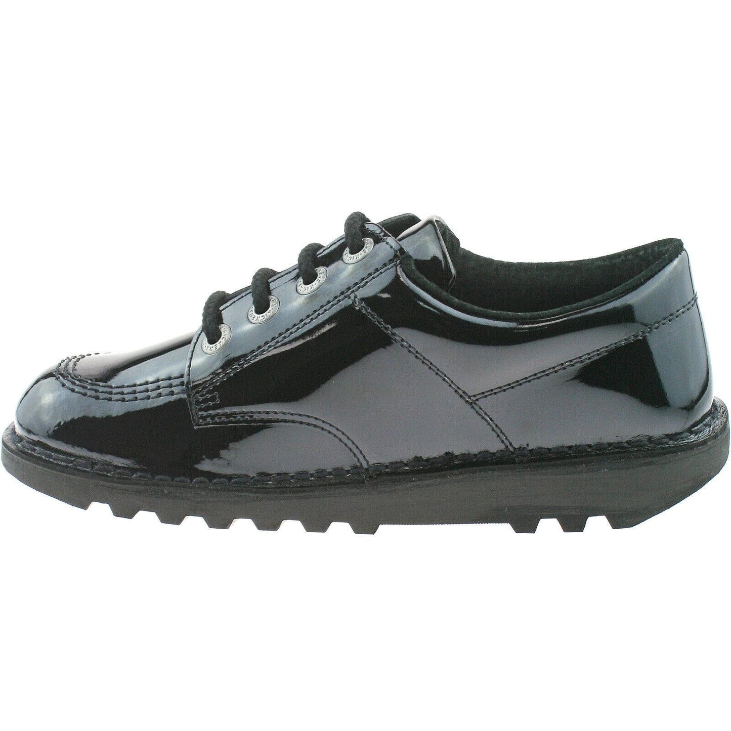 Girls Kickers Black School Shoes Youths Patent Kick Lo 1-13499