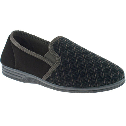 Mens Zedzzz Warm Lined Velour Double Gusset Full Slippers Black Brown MS466