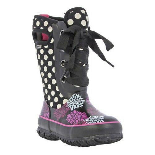 Girls Bogs Casey Pompons Black Insulated Warm Waterproof Wellies Boots 71992