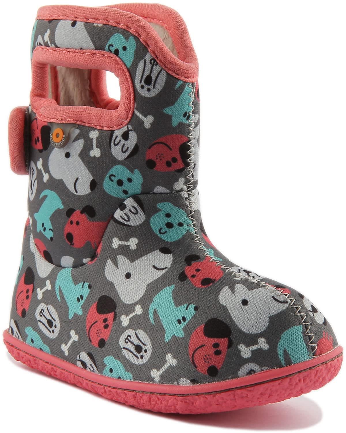 Girls Baby Bogs Grey Puppy Insulated Washable Warm Wellies Boots 72608