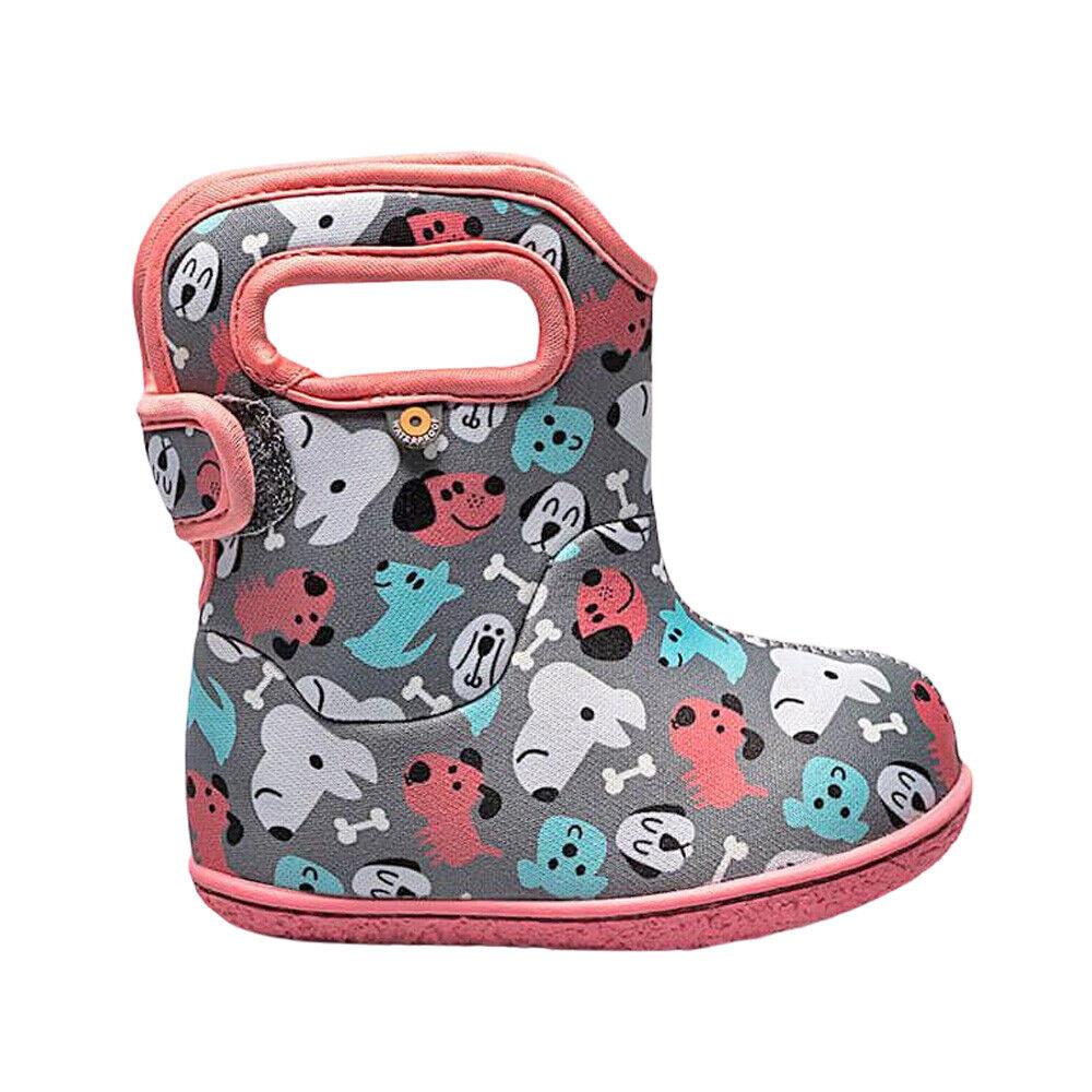 Girls Baby Bogs Grey Puppy Insulated Washable Warm Wellies Boots 72608