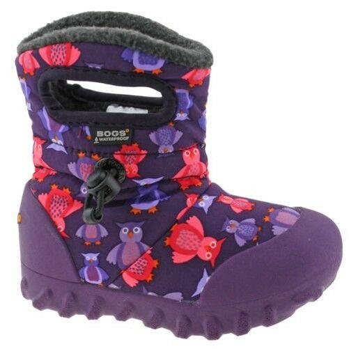 Girls Baby Bogs Puff Owl Purple Insulated Warm Lined Wellies Boots 720141
