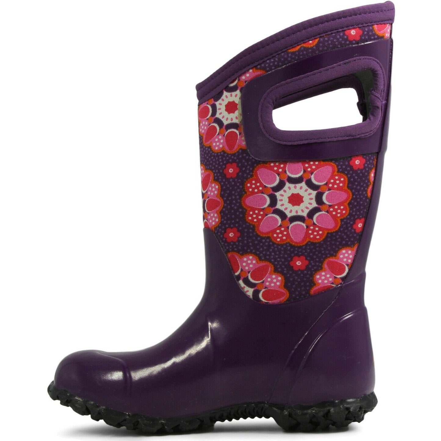 Girls Bogs Floral Kaleidoscope Insulated Warm Wellington Boot Black Purple 71842