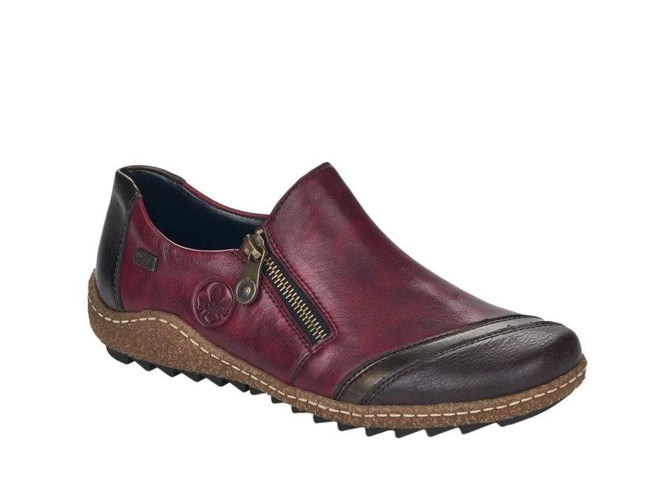 Rieker L7571-25 Zipper Red Burgundy Leather Side Zip Shoes