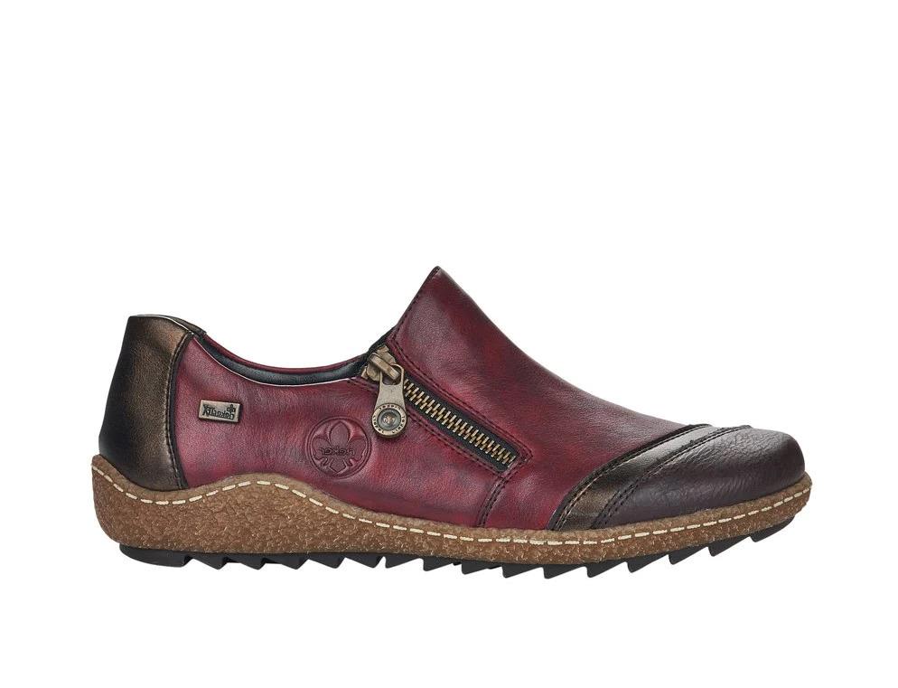 Rieker L7571-25 Zipper Red Burgundy Leather Side Zip Shoes