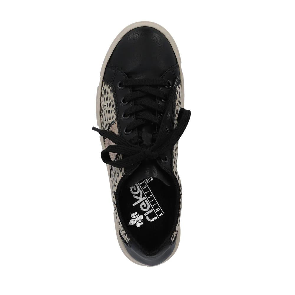 Rieker N5910-62 Beige Black Faux Leather Lace Up Trainers