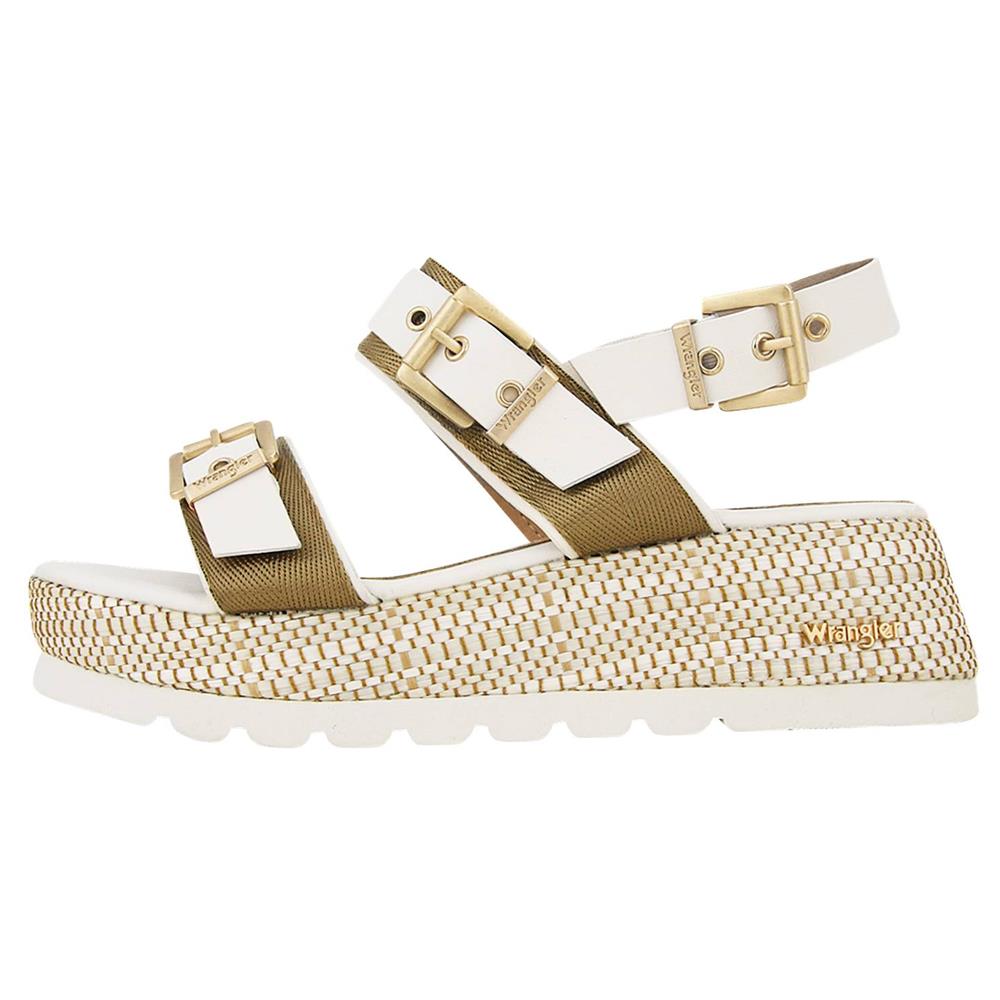 Wrangler Ladies Kim Strap Off White Gold Fixed Strap Slingback Platform Sandals