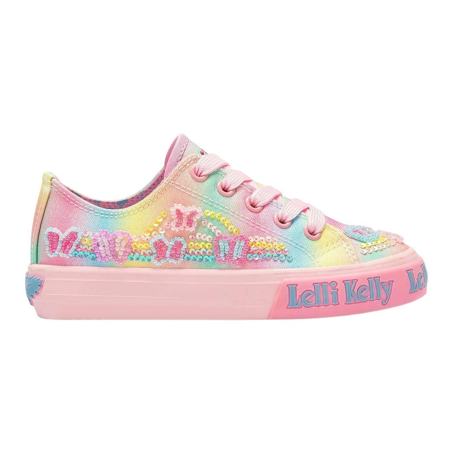 Lelli Kelly LK3472 (BX02) Myla Multi Butterfly Rainbow Shimmer Lace Up Canvas