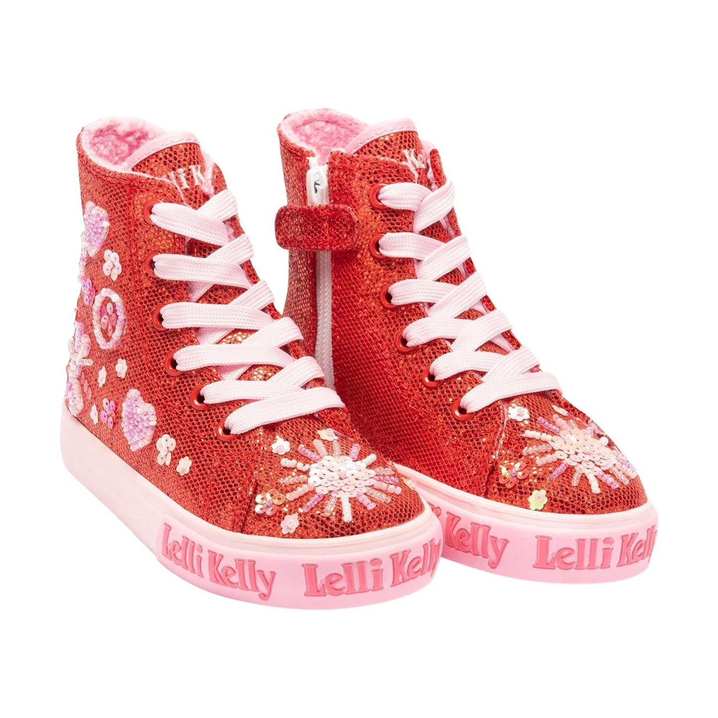 Lelli Kelly LK3861 (GD01) Dafne Mid Red Glitter Warm Lined Canvas Baseball Boots