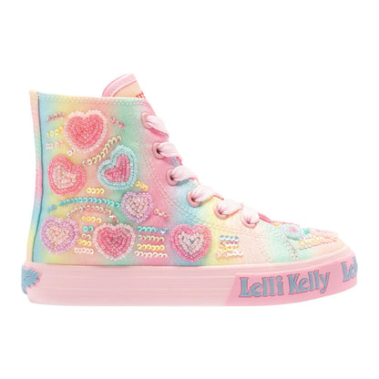 Lelli Kelly LK3863 (BX02) Myla Mid Multi Fantasy Heart Rainbow Baseball Boots