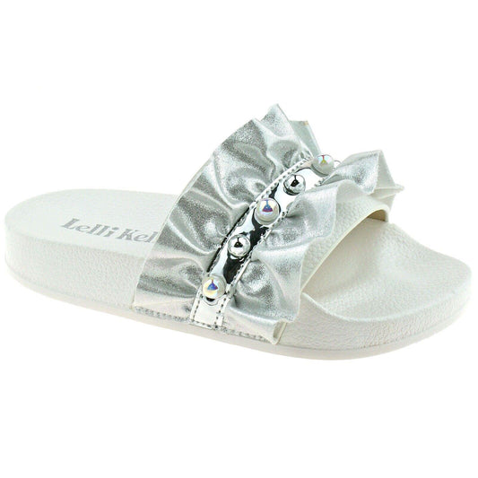 Lelli Kelly LK9900 (AA01) Katia Bianco Silver Frill Slider Sandals