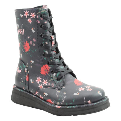 Heavenly Feet Martina 4 Black/Bee Flower Print Vegan Ankle Boots