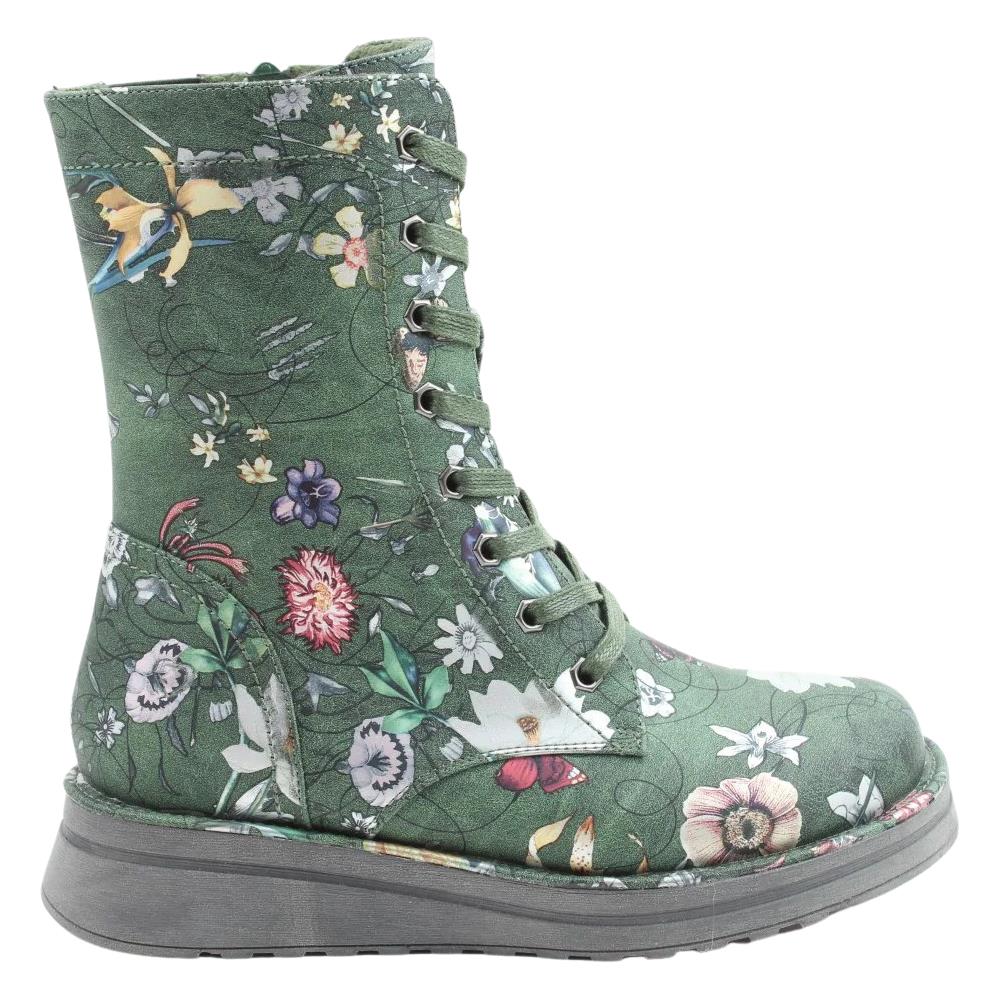 Heavenly Feet Martina 4 Forest Green Fantasy Print Vegan Ankle Boots