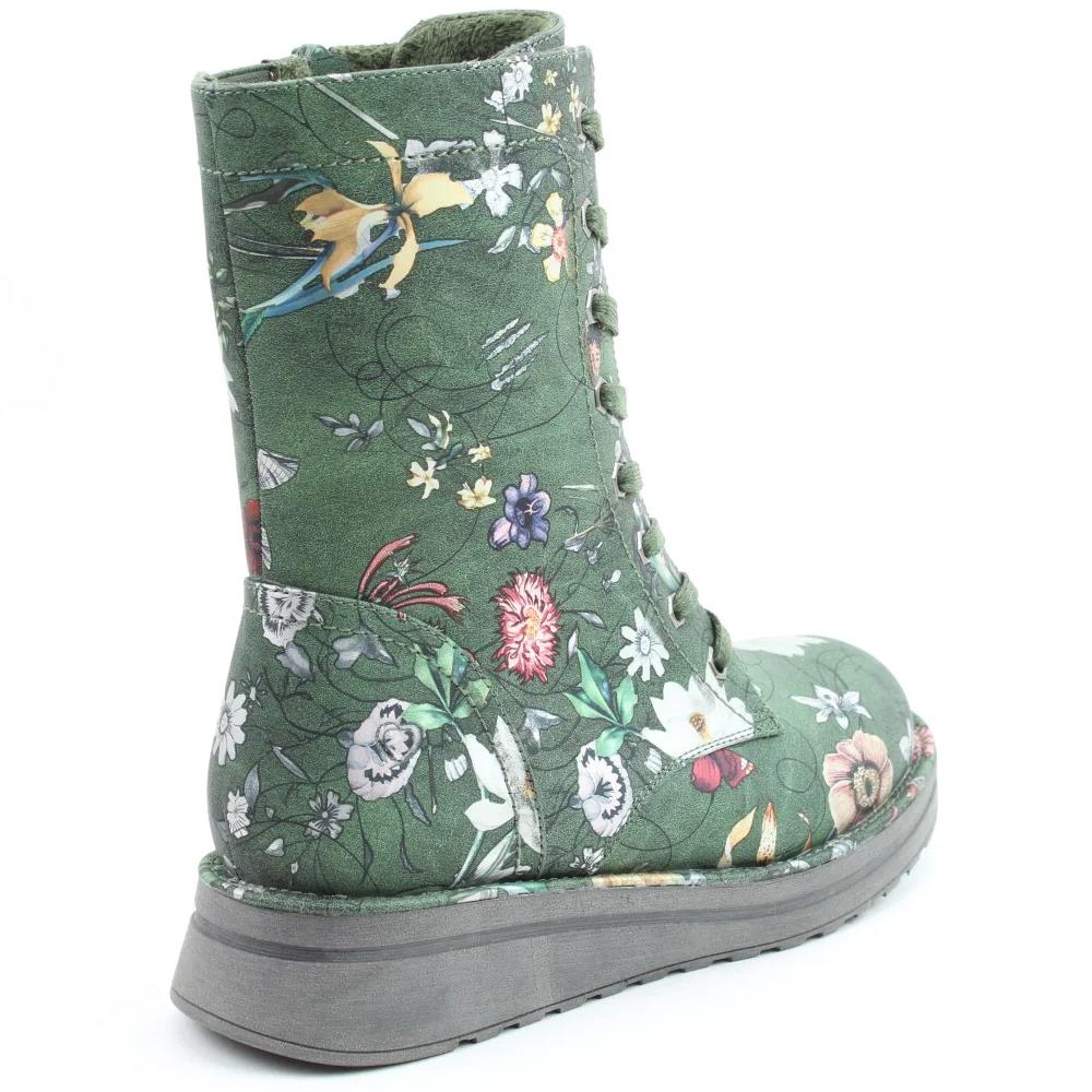 Heavenly Feet Martina 4 Forest Green Fantasy Print Vegan Ankle Boots