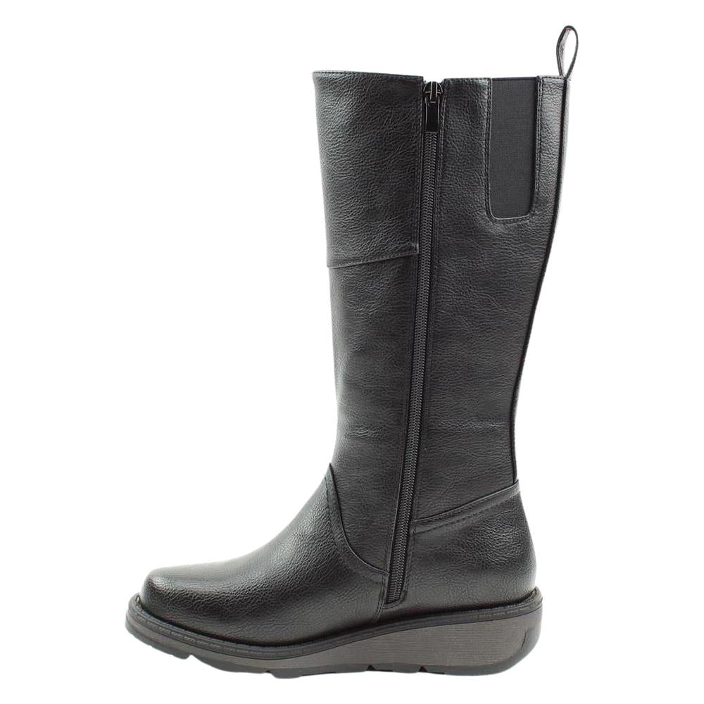 Heavenly Feet Robyn Black Knee High Wedge Vegan Boots