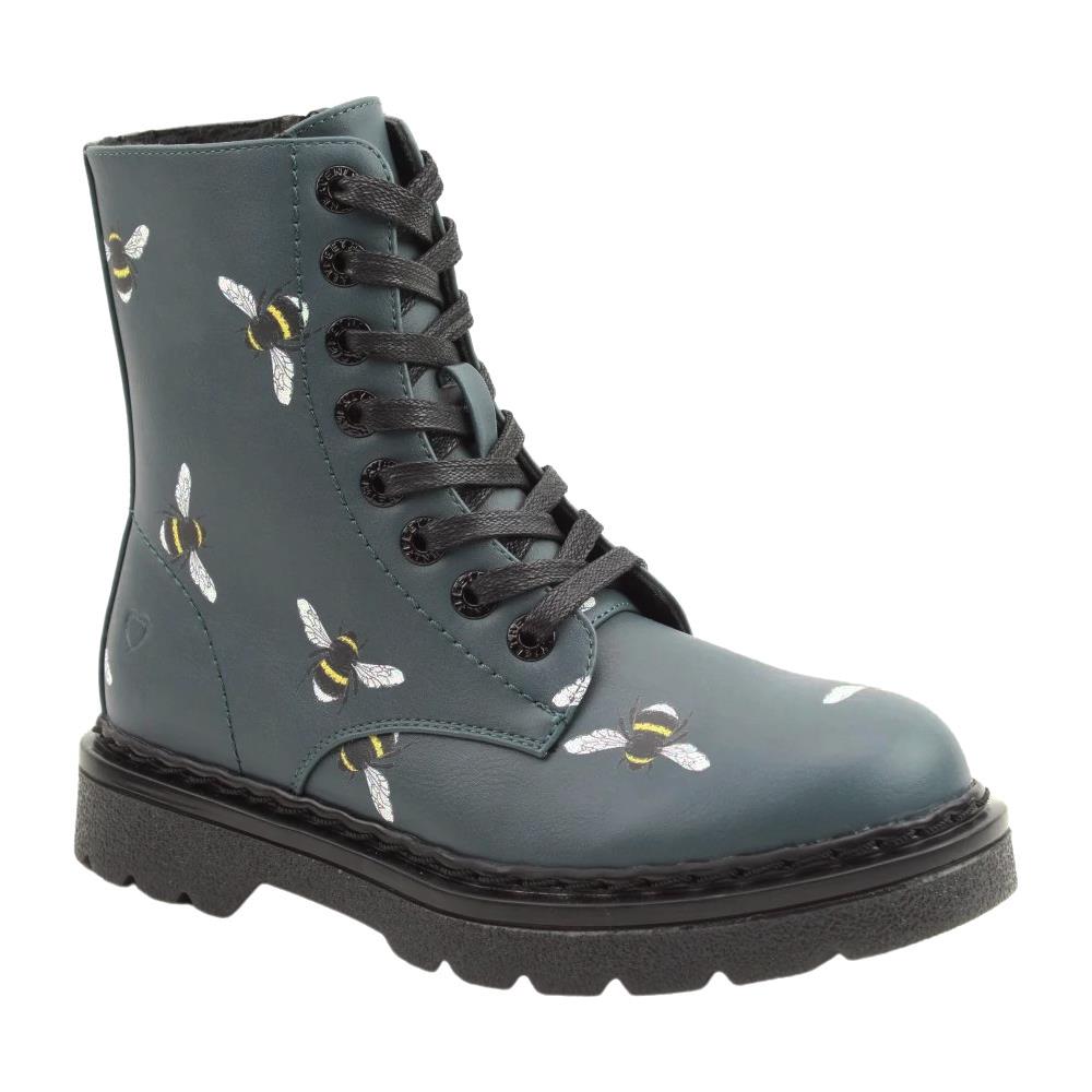 Heavenly Feet Justina2 Bee Print Dark Ocean Vegan Ankle Boots