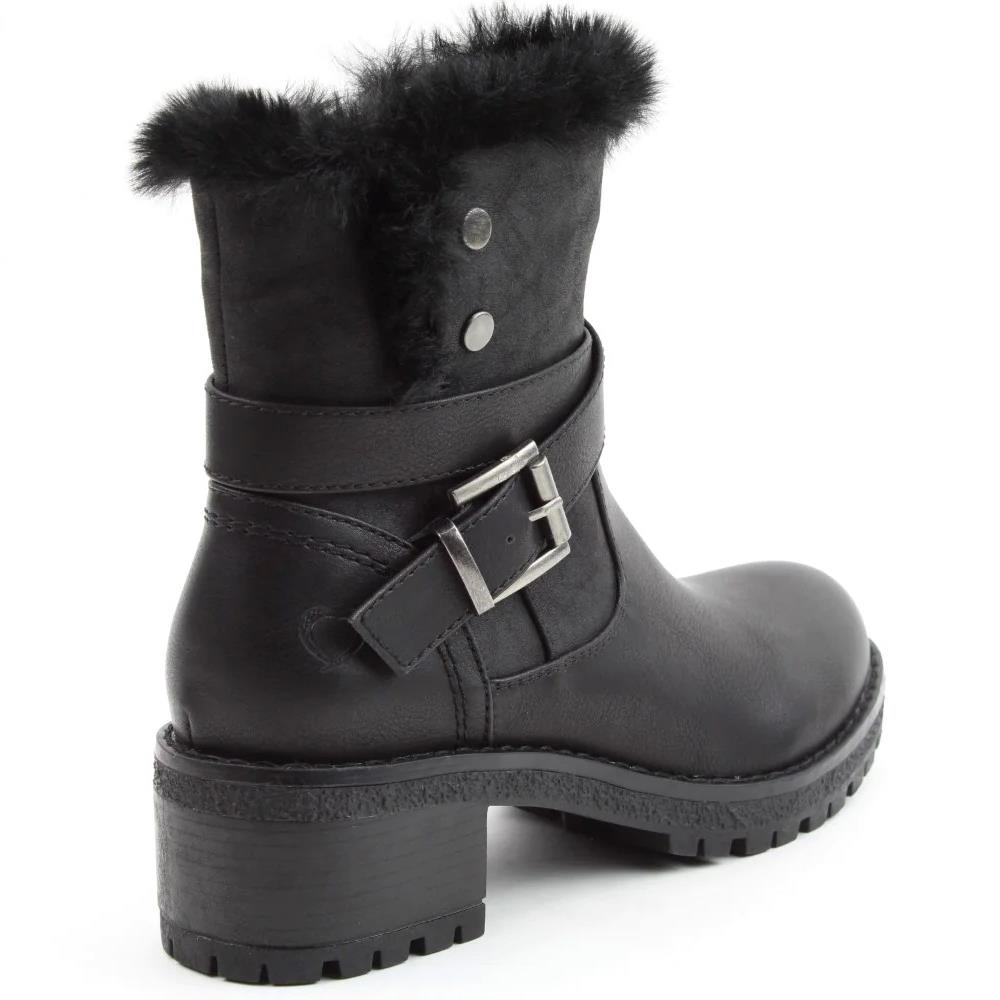 Heavenly Feet Women’s Bethany Black Faux fur & Faux Leather Vegan Ankle Boots