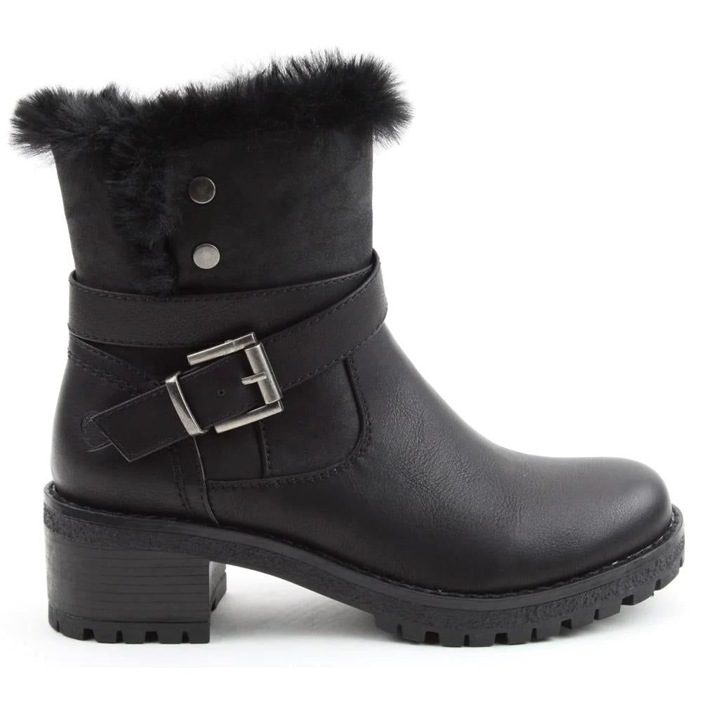 Heavenly Feet Women’s Bethany Black Faux fur & Faux Leather Vegan Ankle Boots